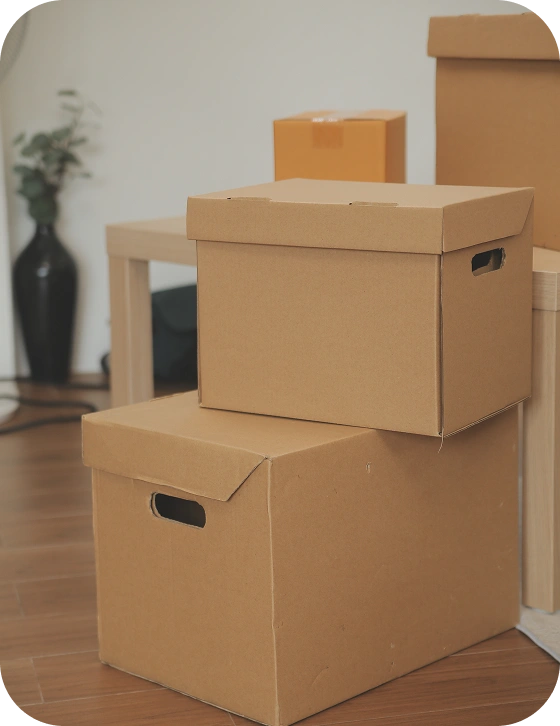 Pile de cartons de déménagement scellés empilés dans un appartement moderne pendant le processus de déménagement et d'emballage.